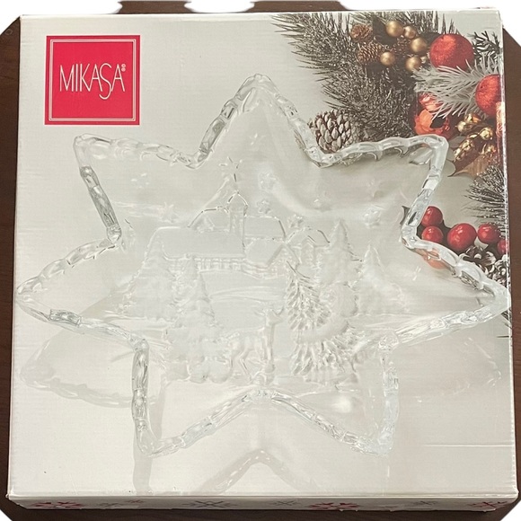 MIKASA Serving Platter 13” Etched Crystal Star Christmas Carol - Picture 5 of 8